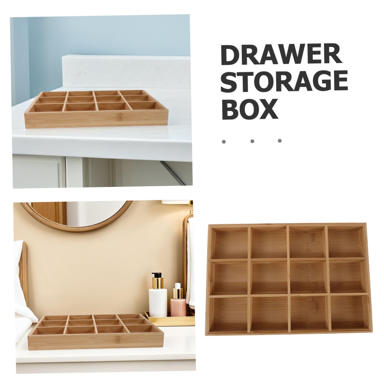 ULTECHNOVO Organizer per Calzini e Biancheria Intima in Bambù con 12 Scomparti, Scatola Divisoria Beige per Armadio e Organizzazione