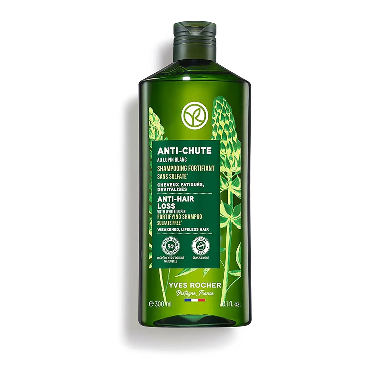 Yves Rocher Anti Hair Loss with White Lupin Fortifying Shampoo Sulfate Free Weakend & Lifeless Hair - 300 ml. / 10.1 Fl.Oz