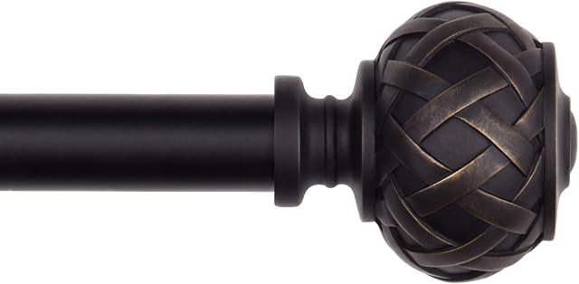 SZXIMU Curtain Pole for Windows 72 to 144 Inches,Drapery Rod with Netted Texture Finials,Black