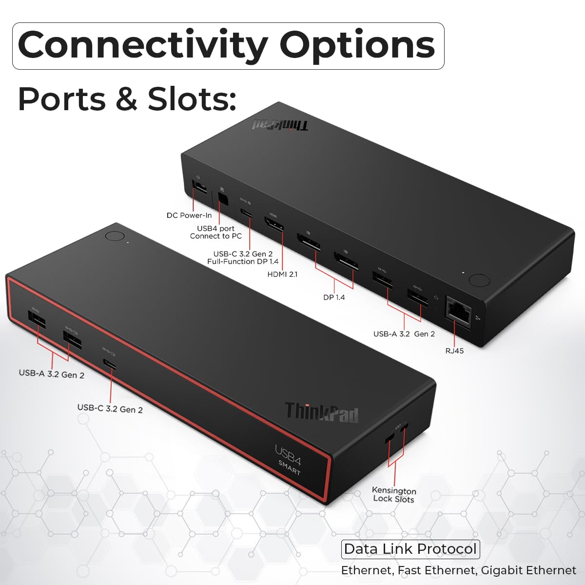 40BC0135US USB4 Smart Dock 5500 - Docking station per laptop con cavo USB4 integrato, uscite video HDMI 2.1 e DisplayPort 1.4, porte multiple USB-A e USB-C, Gigabit Ethernet, Power Delivery da 100 W