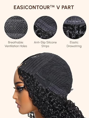 Miniatura 4 de UNICE EasiContour - Pelucas de cabello humano rizado sin pegamento, peluca de cabello humano con clip en Vpart peluca mínima sin dejar fuera parte