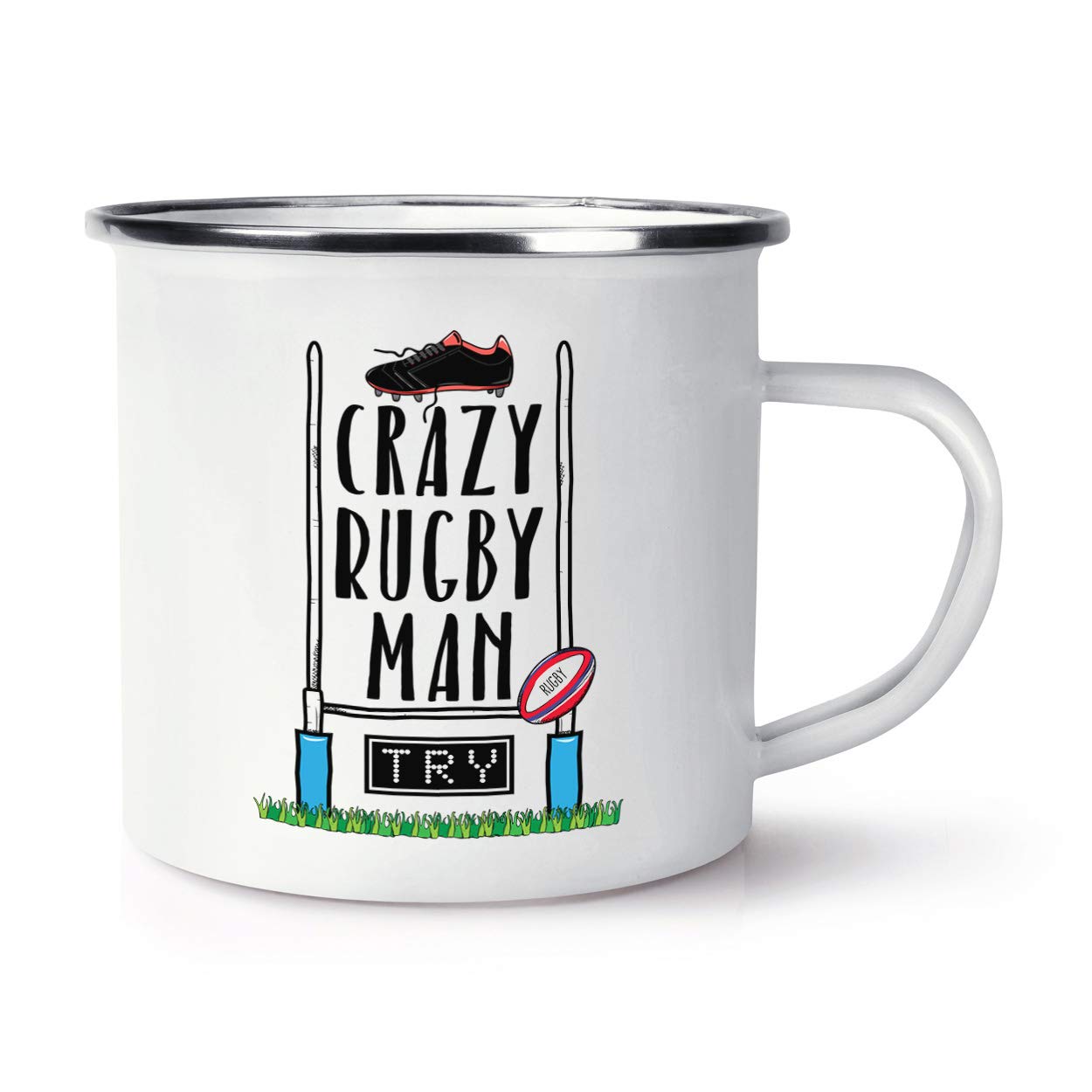 Crazy Rugby Man Retro Enamel Mug Cup