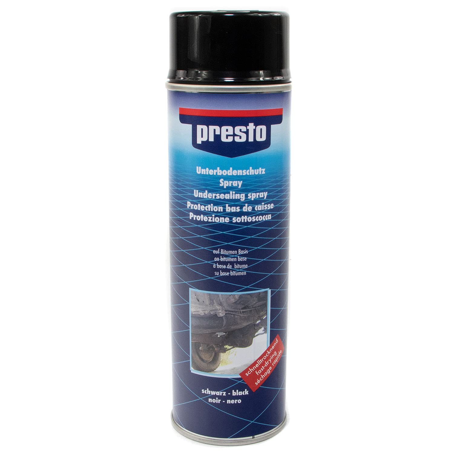 Unterbodenschutz Steinschlag Spray schwarz Presto 4 X 500 ml mit Pistolengriff