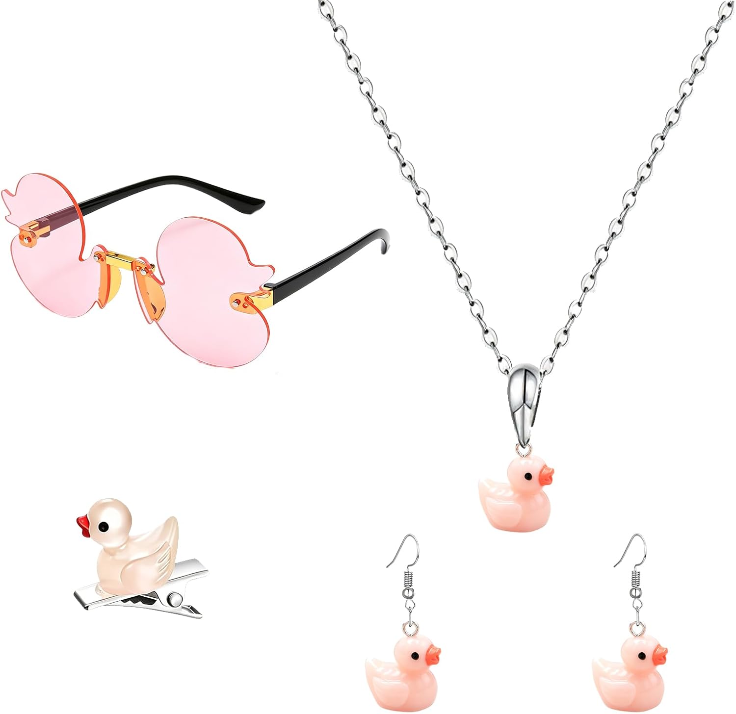 Duck Sunglasses Necklace Dangle Drop Earrings Hair Clip for Women