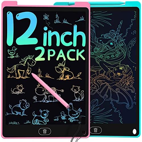 2 Pack LCD Writing Tablet, Kidsbro 12 Inch Doodle Board, Colorful Drawing Pad for Kids, Portable Drawing Tablet for Kids, Learning Gift Creative Toy for 2-10 Year Old Girls Boys Toddlers