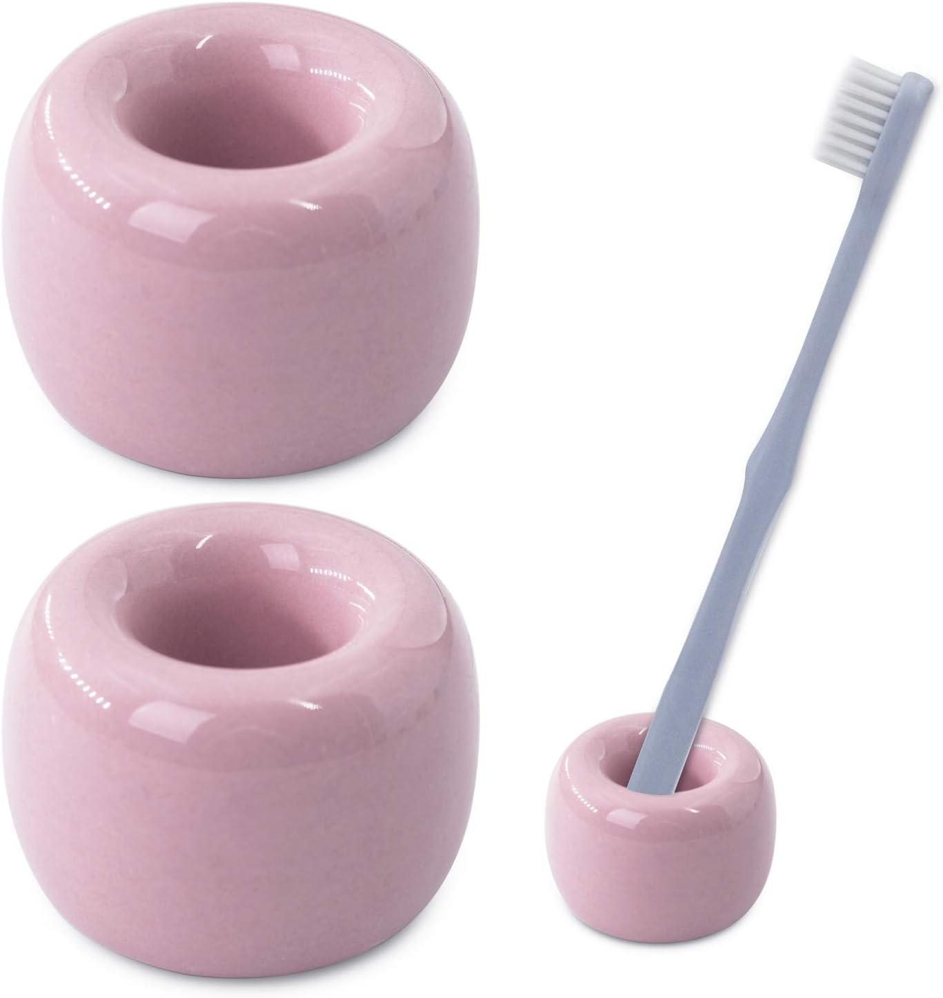 Airmoon Mini Ceramics Handmade Couple Toothbrush Holder Stand for Bathroom Vanity Countertops, Pink, Pack of 2