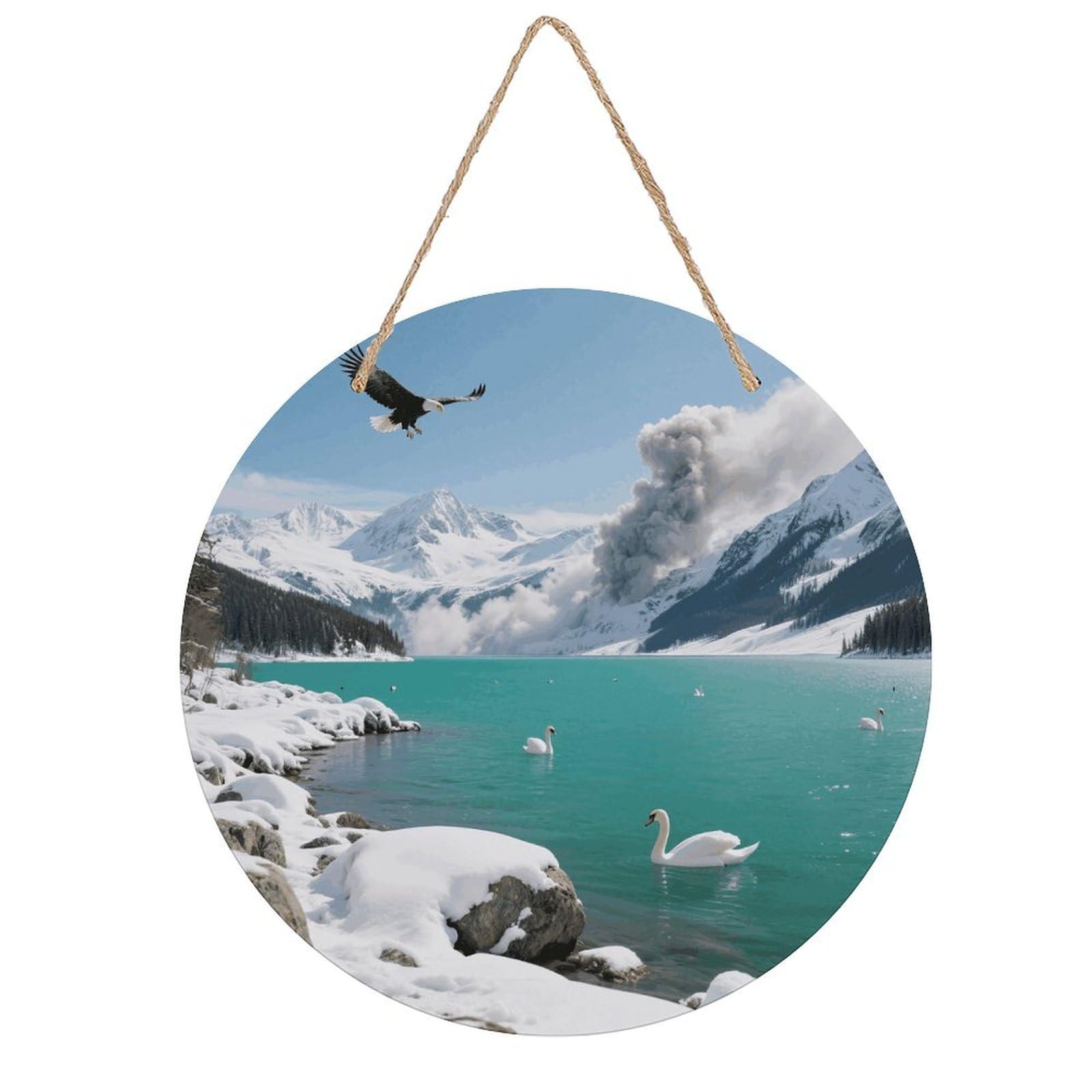 FekiLoot Alpine Lake View Welcome Sign Wall Decor Round Wood Hanging Sign Decoration Farmhouse Wall Signs Wall Plaque Funny Welcome Decor Door Hanger for Home Front Door Porch Office