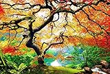 PICMA nachtleuchtend Wandbild XXL Wanddeko Leinwandbild Baum Ahorn im Herbst, Kunstdruck fluoreszierendes Wald Bild