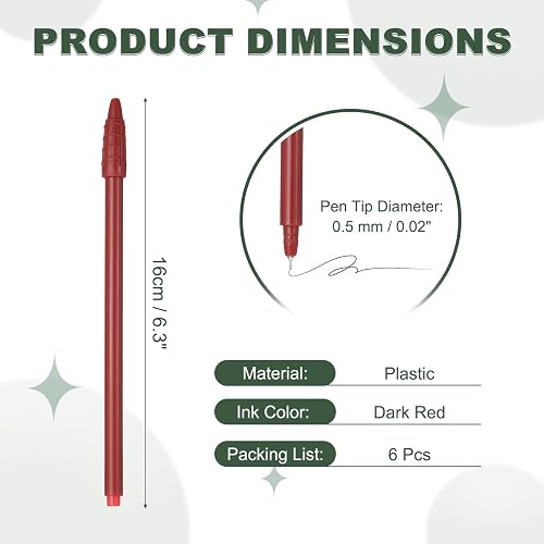 PATIKIL Lot de 6 stylos à bille à encre gel de couleur, 0,5 mm, pointe fine, écriture lisse pour journal, bloc-notes, bureau, papeterie, dessin, enseignants, rouge foncé - 2