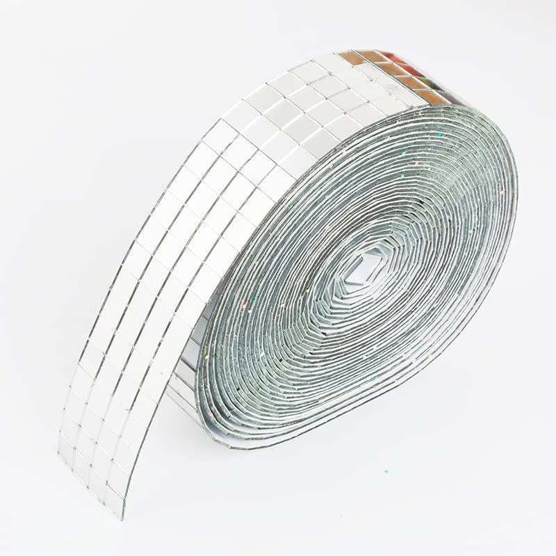 Mosaiksteine Selbstklebende quadratische Glasmosaikfliese Silber Spiegel Mosaikplatte for DIY Handwerk Wandaufkleber (Color : Sliver-5x5grid, Size : 4cmx3meters)