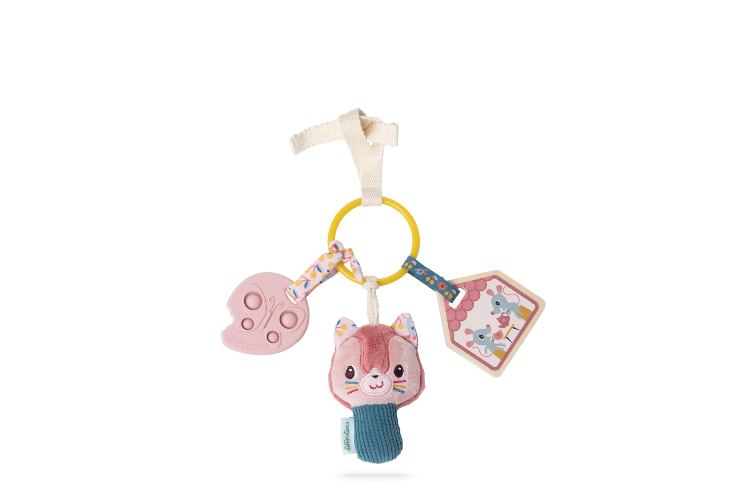 Lilliputiens, Jeanne the Cat Baby Activity Rattle, with Silicone Teething Ring, Mirror and Rattle, Key Ring Shape, 25 x 20 cm - Image 3