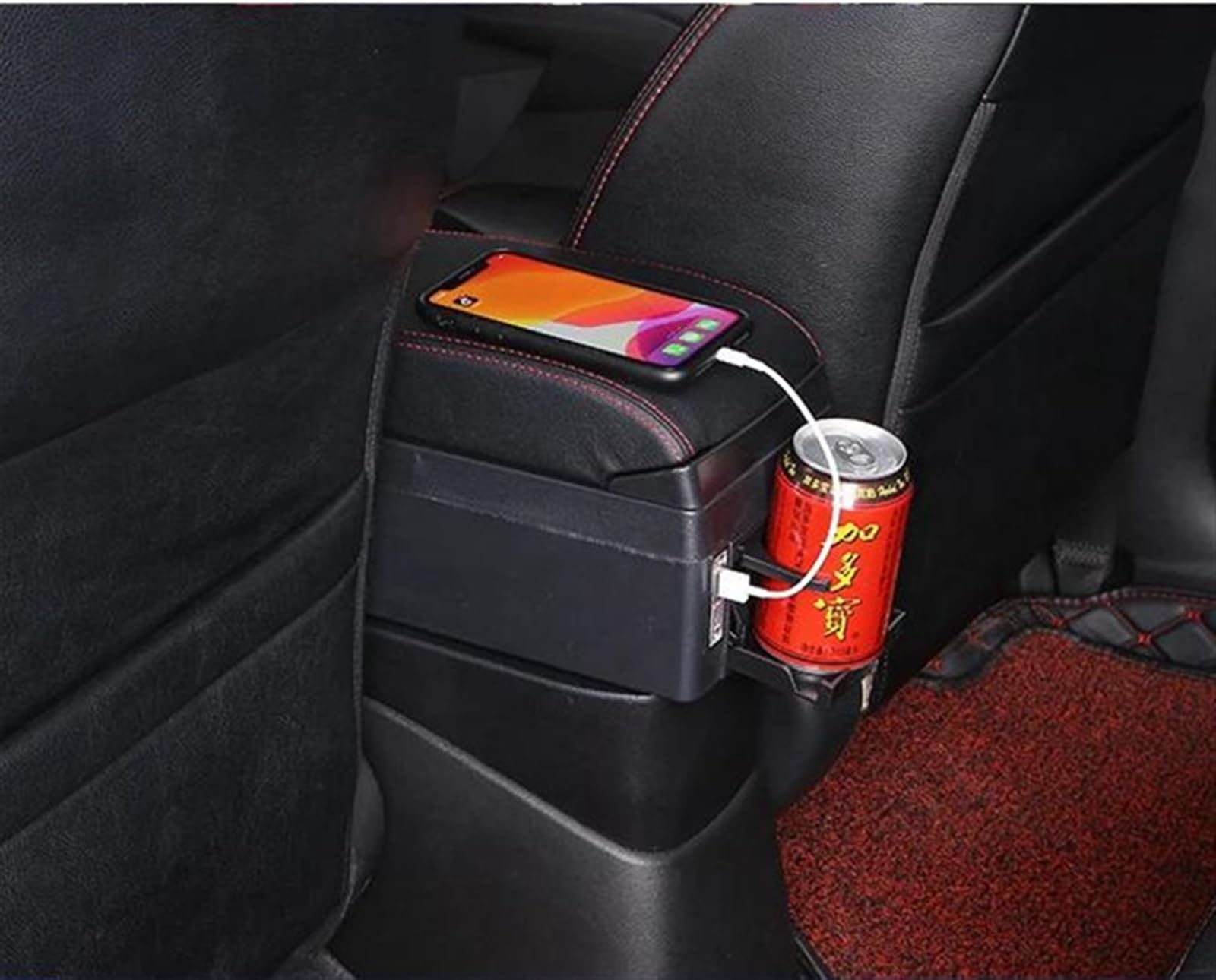 Scatola Bracciolo Con Supporto Multifunzionale Cuscino In PU Accessori Per La Modifica Degli Interni Dell'auto Per Almera Per Versa Consolle centrale(C Black line 7usB)