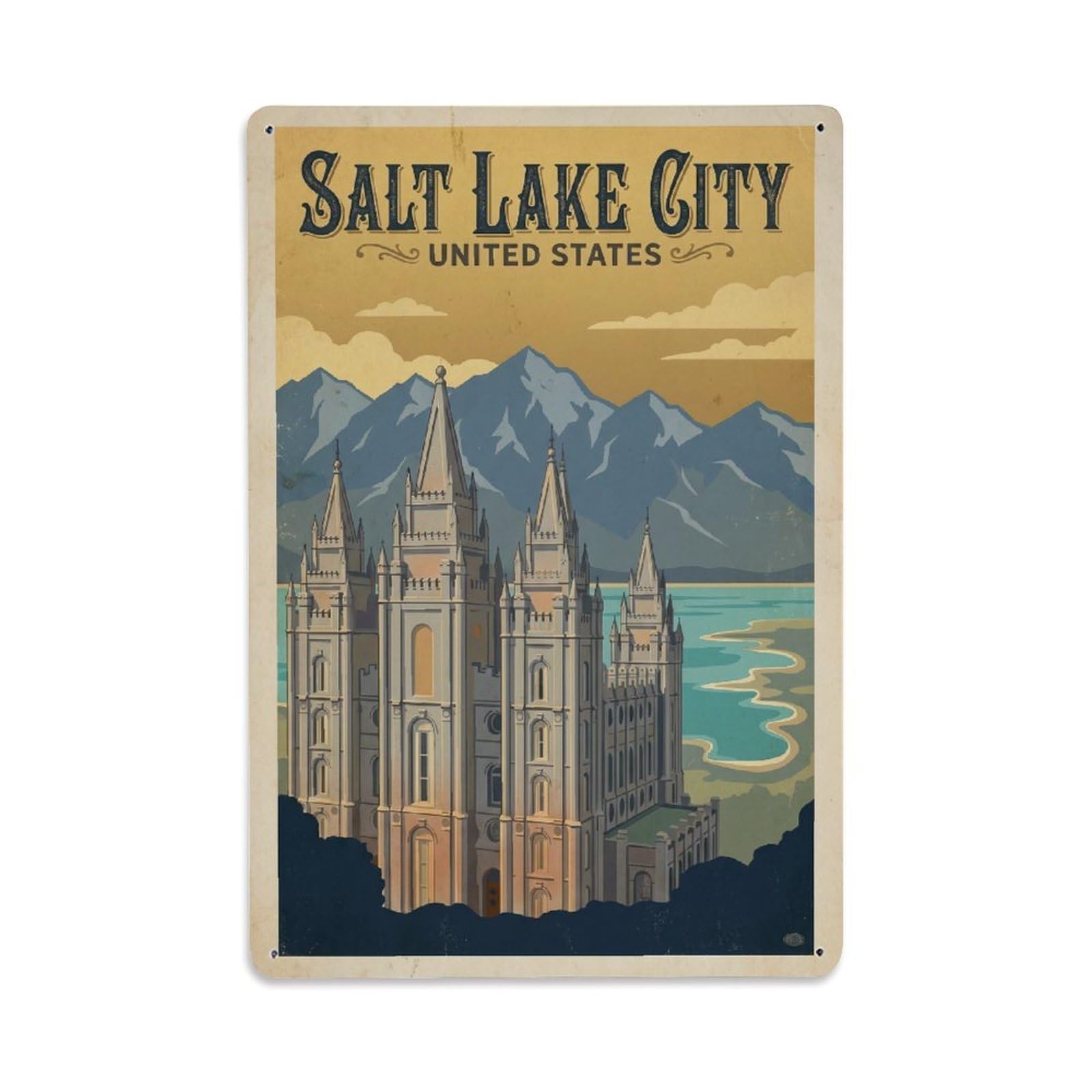 Vintage USA Salt Lake City Travel Metal Tin Sign