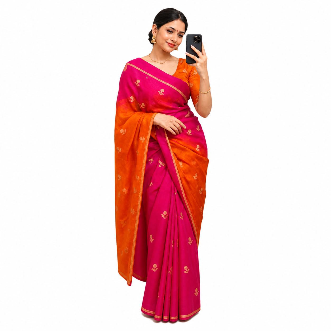 fashionez Viscose Khadi Silk Saree for Women with Satin Border & Jacquard Leaf Design | Soft Lightweight Traditional Saree with Running Blouse-picture-53