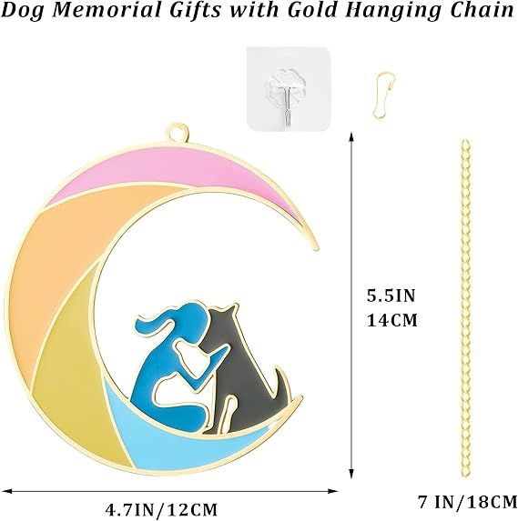 Dog Memorial Gift for Loss of Dogs, Pet Remembrance Sympathy Passing Aaway Gifts with Rainbow Bridge for Dog Lovers Acrylic Sun Catcher (Moon Shape)