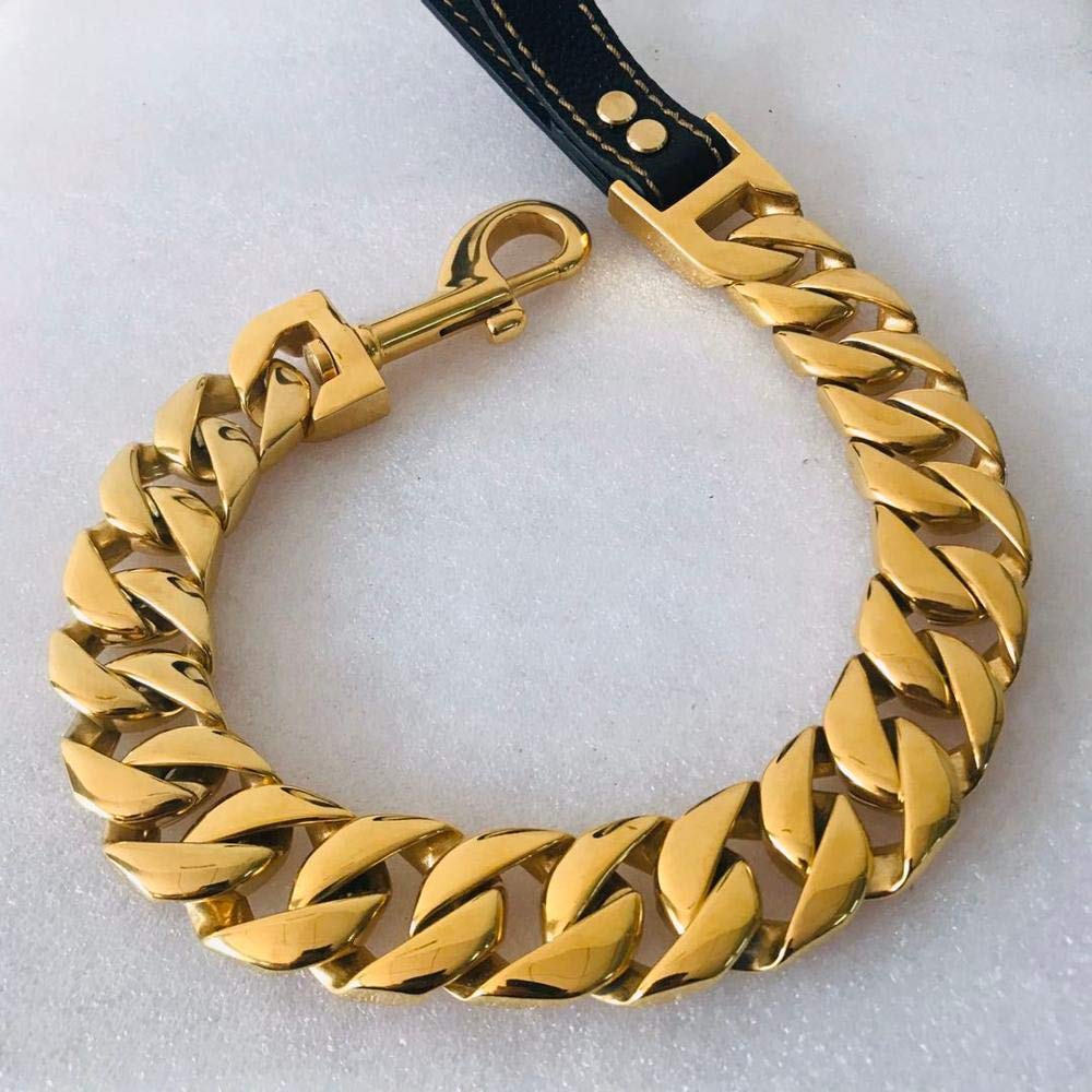 Arneses de Seguridad Correa para Mascotas de 32 mm, Correa para Collar de Perro de Acero Inoxidable, Correa para Collar de Bulldog Pitbull, Cadena Dorada, Correa de Entrenamiento par