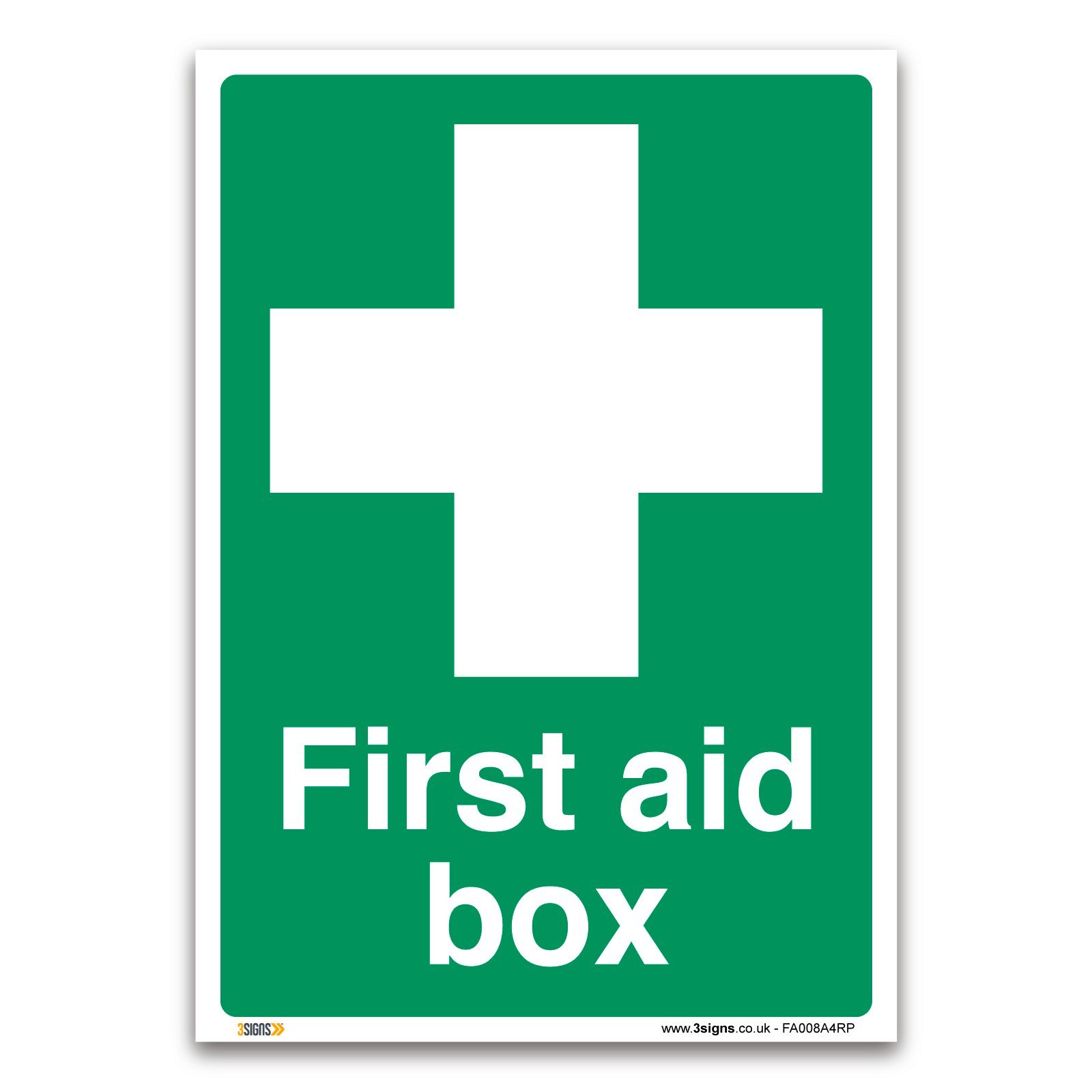 3 Signs First Aid Box Sign - A4 1Mm Rigid Plastic Sign - Emergency Equipment Safety