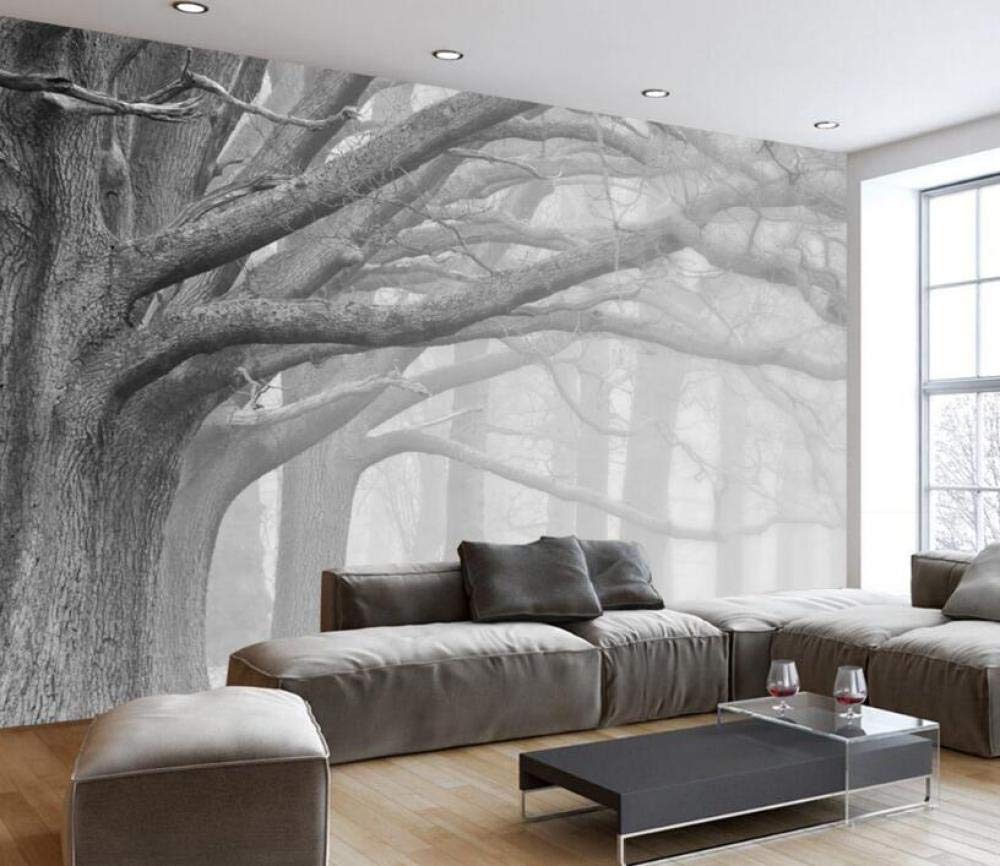 Papier peint 3D forêt noir et blanc WLLLO 250x175 cm pour salon et chambre