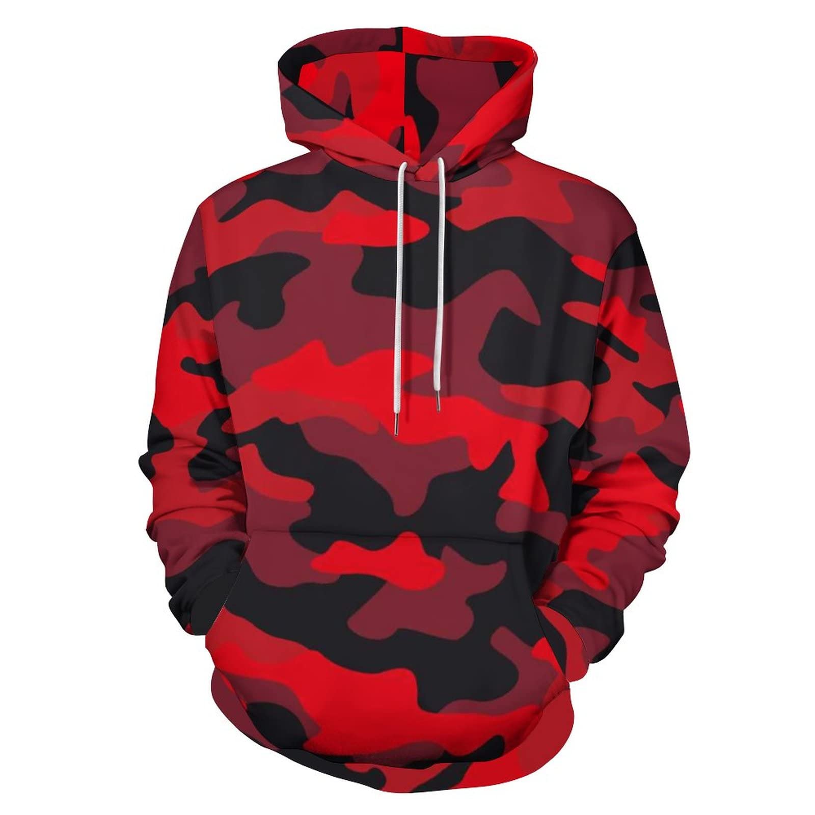 Adult Hoodie Red Camouflage Sweatshirts Hoody With Pocket For Men Women