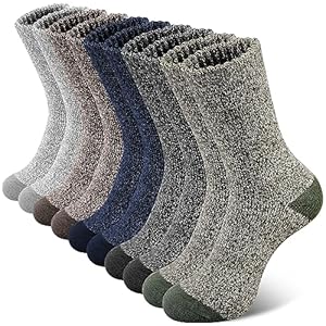 SIMIYA 5 Pairs Merino Wool Socks for Men, Super Thick Hiking Thermal Socks for Cold Weather