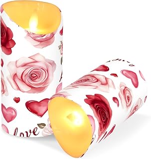 Valentines Flameless Candles Set of 2 Pink Love Heart C Realistic LED Candles with Remote Battery Operated Holiday Decorations