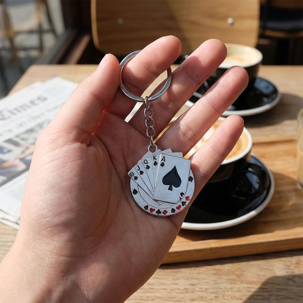 Playing Card Keychain–Flush Spade Playing Card Keychains Ilver and Black Lucky Bag Pendant Bag Charms for Woman, Lucky Key Chains Gifts for Board Game Enthusiasts and Poker Players image 3