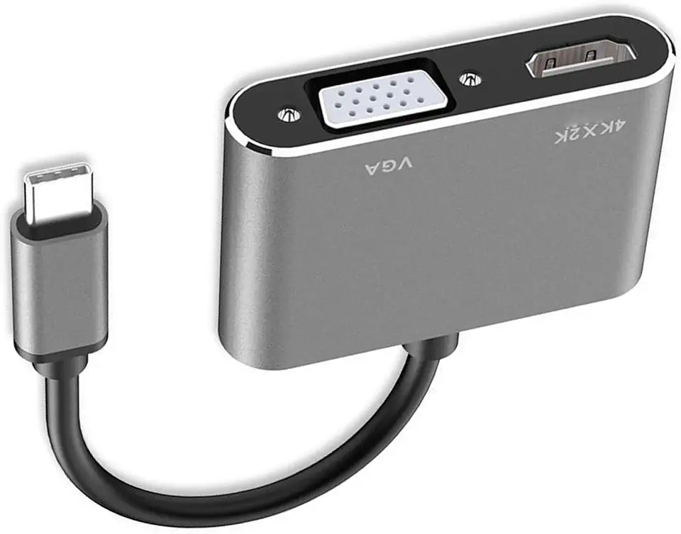 Ejoyous 2 in 1 Type C to HD Multimedia Interface VGA Adapter, Supports 4K 30Hz and 1080p Dual Screen Display, Plug and Play, for Conference Home Entertainment (Grey)