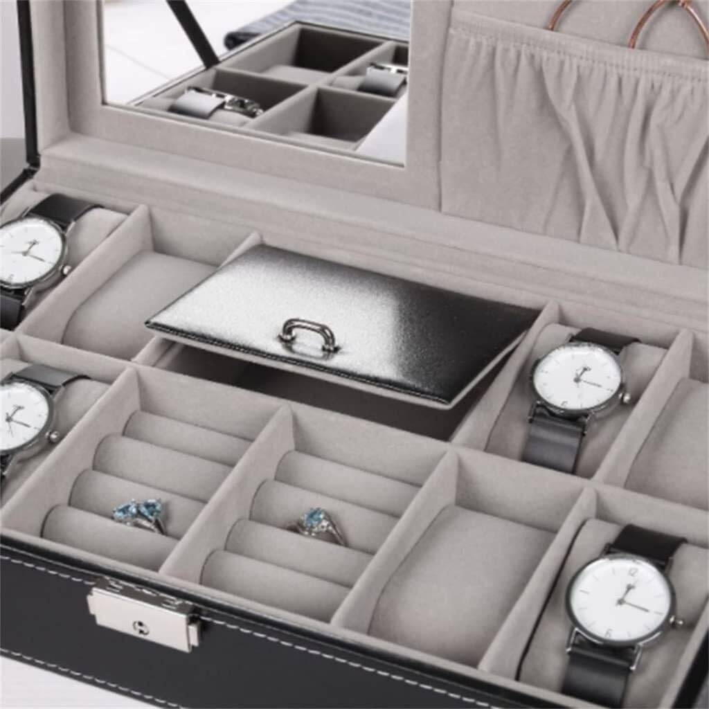 Watch Box Jewelry Organizer Holder Jewelry Display Box Earrings Storage Organizer with Top Mirror