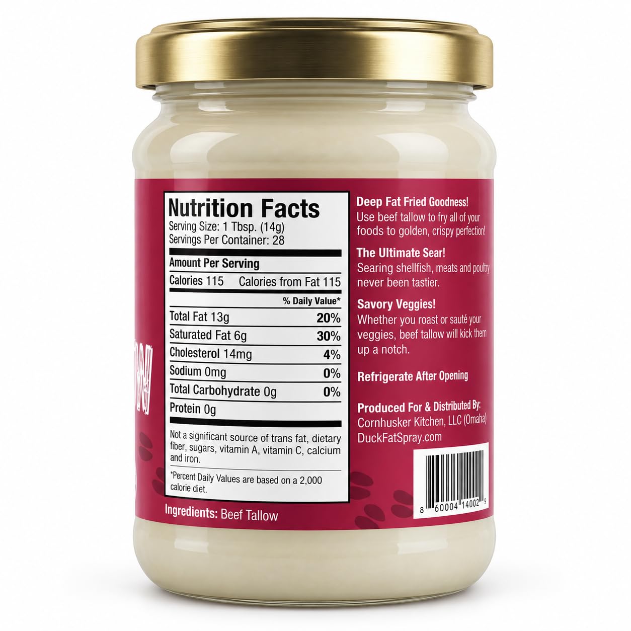 Cornhusker Kitchen Gourmet Premium Rendered Edible Beef Tallow Animal Cooking Oil 14oz Jar - Shelf Stable image 2