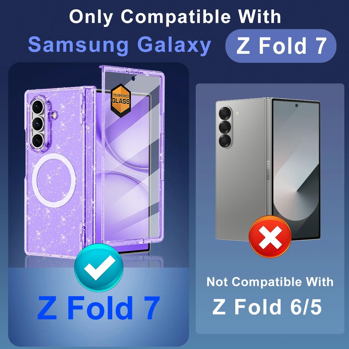for Samsung Galaxy Z Fold 7 Case,Magnetic,Shiny Glitter Purple thumbnail