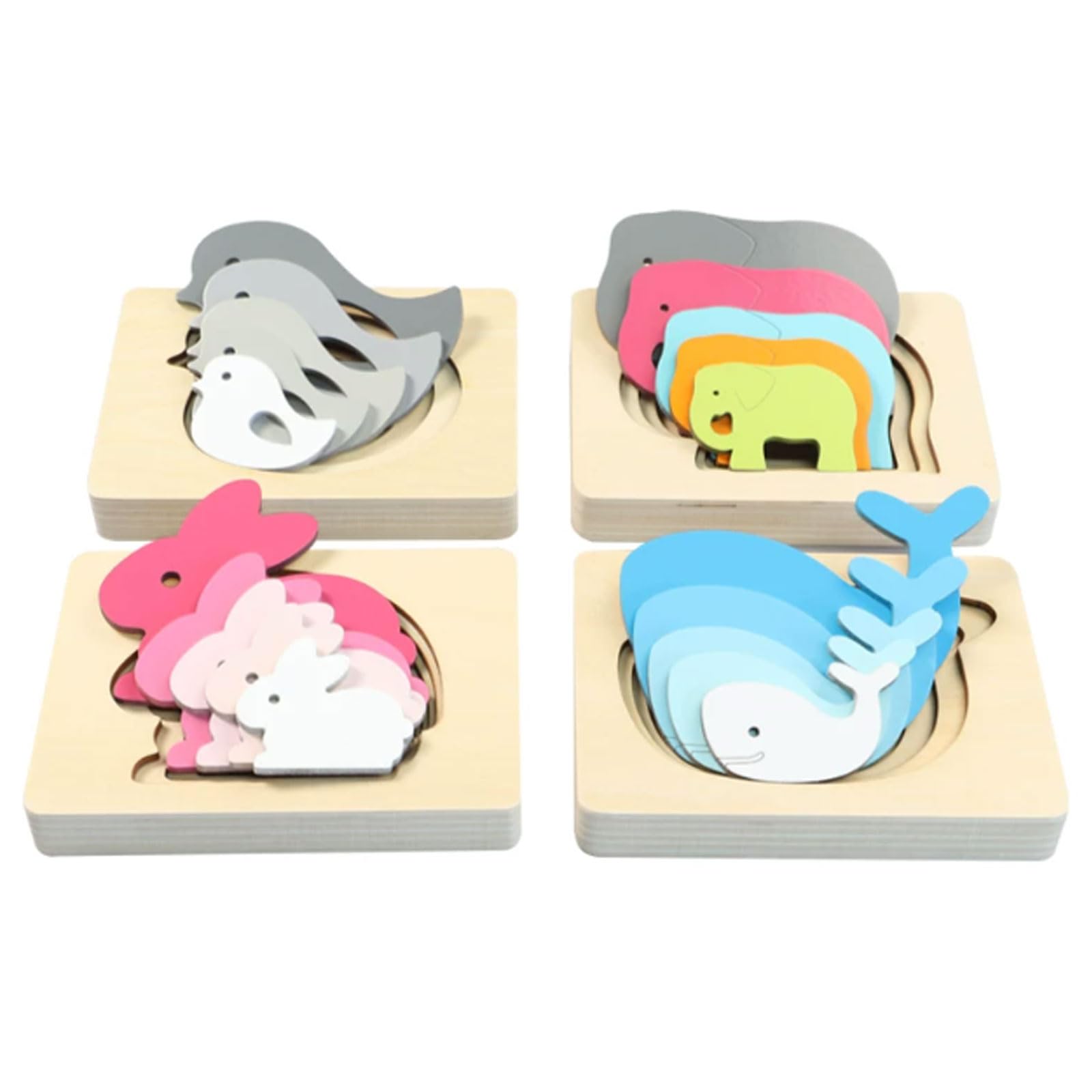 ttnmrc Montessori Layered Nesting Animal Wooden Puzzle | Sensory Perception Inset Board | Toddler Early Educational Toy