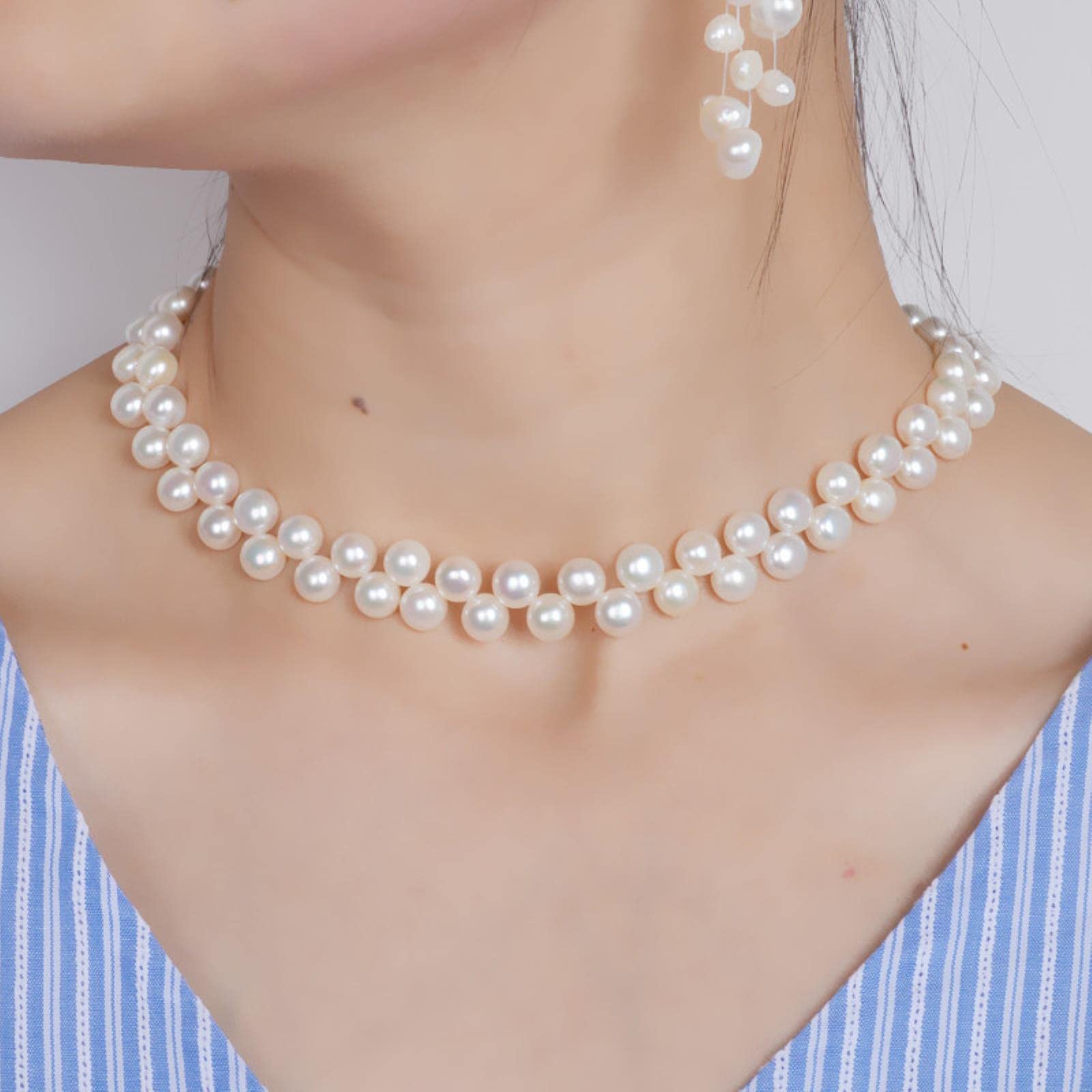 LOKILOKI Collane Girocolli Fatte A Mano con Perle d'Acqua Dolce Reali 925 Chiusura in Argento Sterling Gioielli Bohémien per Le Donne