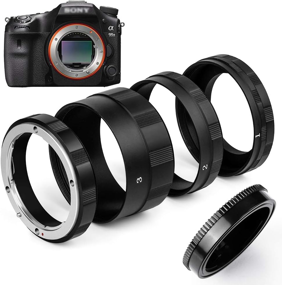 Macro Extension Tube Ring for Sony A99II A77II A7X A3500 A68 A57 A99 ILCE-3000 A55 A33 A58 A35 A37 A77 A65 Minolta α5000 α7000 AF Mount Single Electric Cameras with Rear Lens Cap
