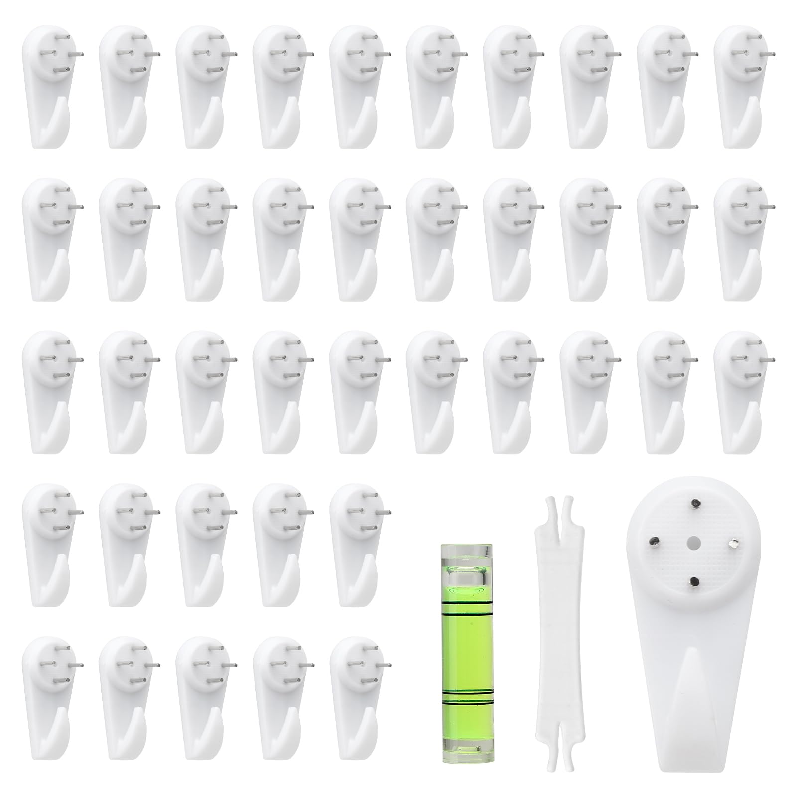 Colgar cuadros sin hacer agujeros Colgadores de pared para fijar cuadros sin taladrar Lote de 40 ganchos para fijar cuadros sin clavos con Pasamanos de Gancho y Nivelador de Marco