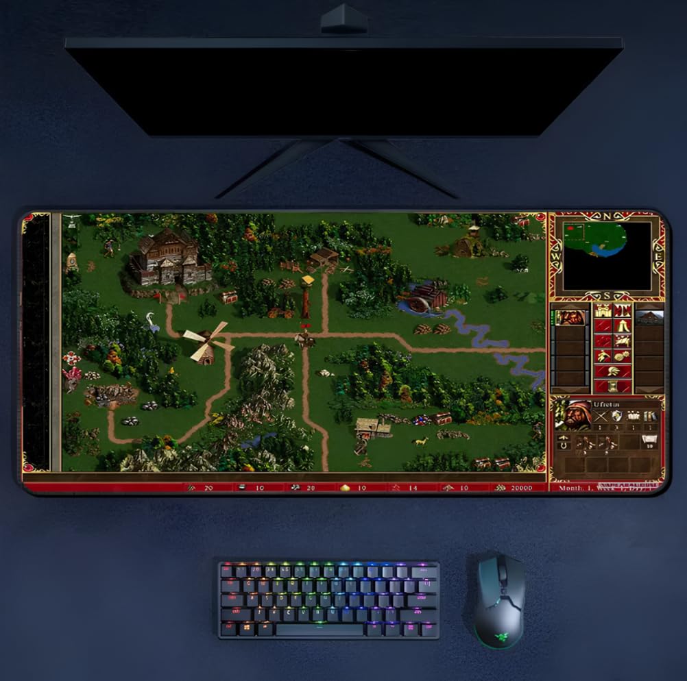 Tapis de Souris Gaming XL 900 x 400 mm avec Design Fantasy Rétro, Surface en Tissu Mat, Base Antidérapante en Caoutchouc, Desk Mat Étendu