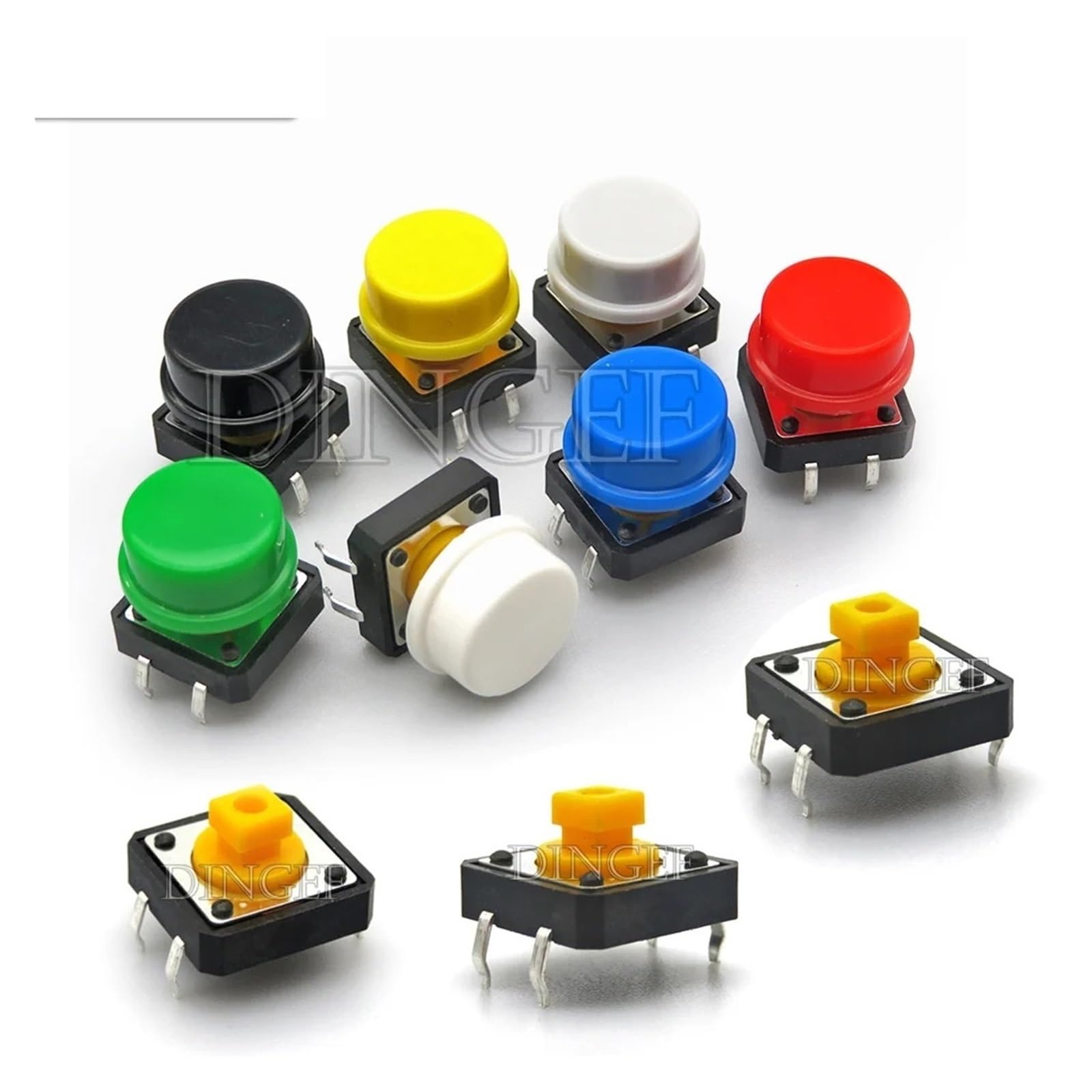 20 sztuk dotykowych przełączników przyciskowych Momentary 12 x 12 x 7,3 mm, mikroprzełącznik z przyciskiem, żółty, zielony, czerwony, zestaw 12 x 12 x 7,3 (kolor żółty, 20 sztuk)