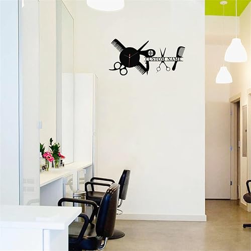 Miniatura 7 de Reloj de pared de peluquero personalizado para dormitorio, sala de estar, nombre personalizado, diseño moderno, peluquería, reloj de madera, reloj