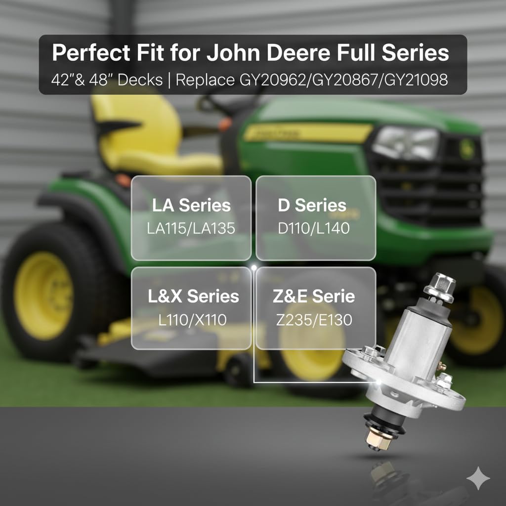 GY20454 - Husillo para cortacésped John Deere - Conjunto de husillo apto para John Deere LA135 LA115 LA125 LA105 LA130 D140 D130 D105 D110 L110 X110 42 pulgadas 48 pulgadas 9 cm Césped Mm ower