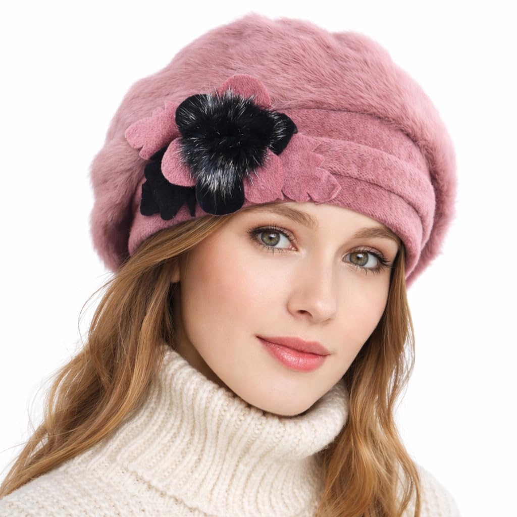 Lady French Beret 100% Wool Beret Floral Dress Beanie Winter Hat