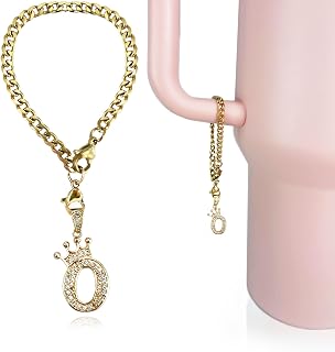 Letter Charm for Stanley Cup- Crown Letter Accessories for Stanley Handle 40 Oz Tumblers Gold Initial Keychain Water Bottle Cup with Diamond Glitter Jewelry Personalized Decorations O