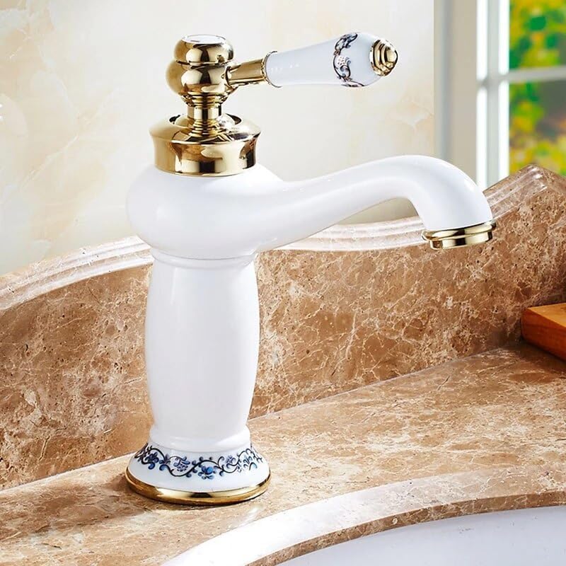 Bathroom White Basin Faucet Blue and White Porcelain Faucet Basin Sink Mixer Tap Brass Made Deck Mounted Basin Faucet(2)