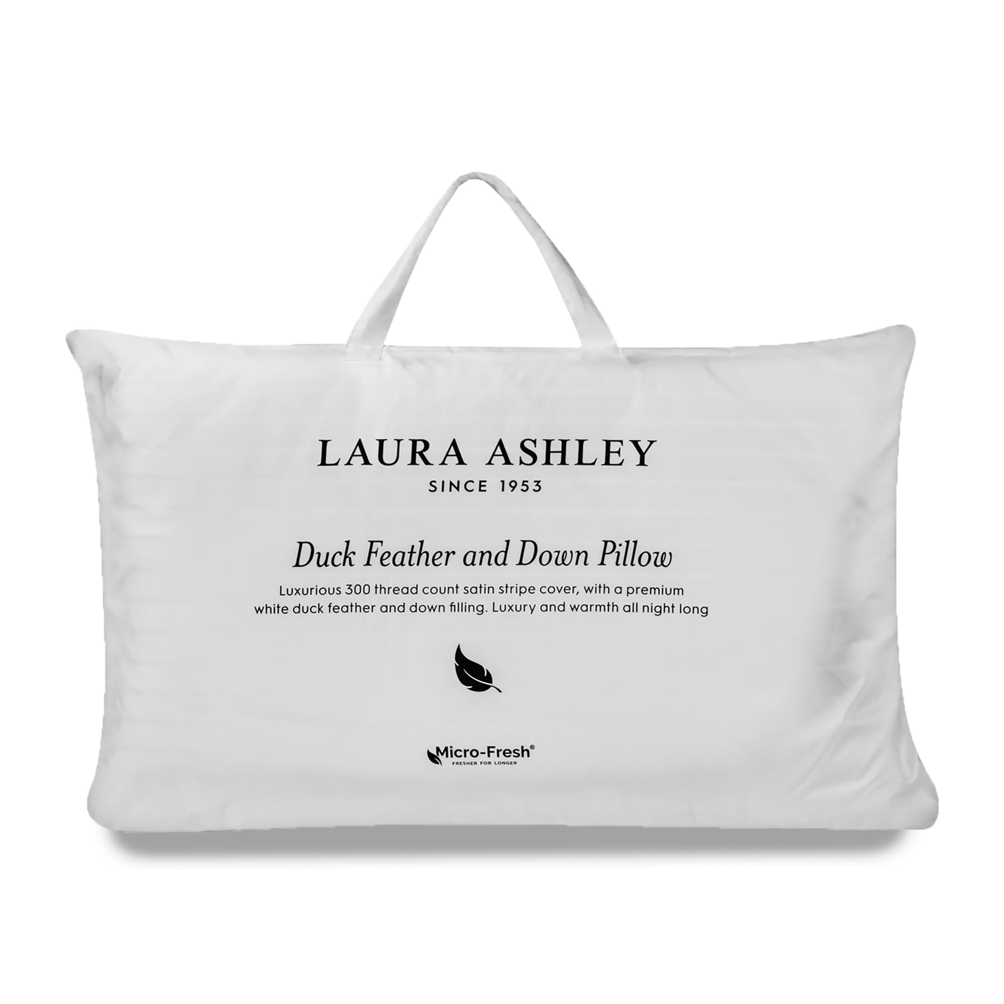 Laura Ashley White Duck Feather & Down Pillow - 300 Thread Count Satin Stripe Cover, Plush Duck Feather And Down Filling