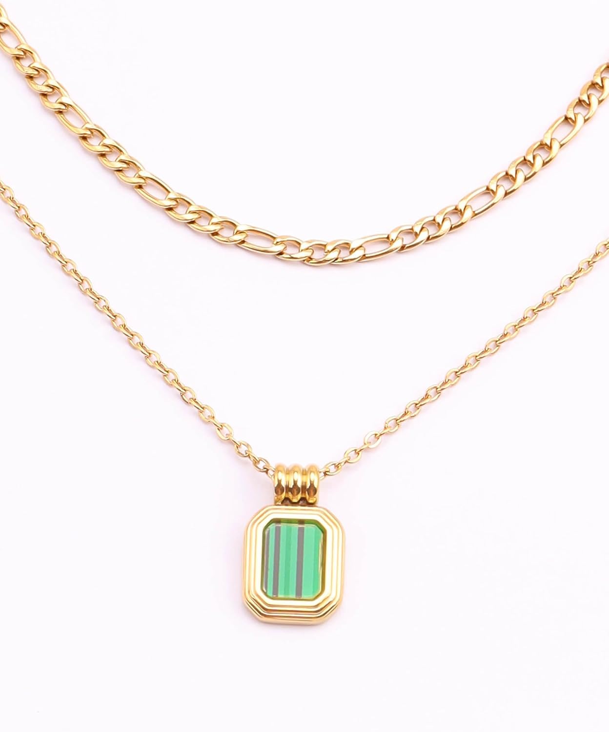Layering Necklace Curb Chain Choker Dainty Square Pendant Layered Necklace Stainless Steel Jewelry