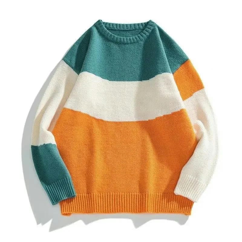 Japanese Style Sweater Men Spring Autumn Striped Round Neck Knitted Top2