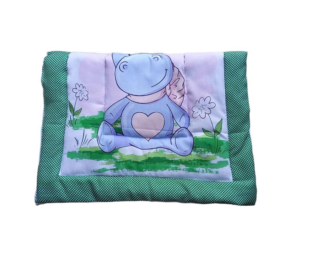 Vivatra Combo Newborn Baby Pom Pom Cotton Baby Bed | Godari | Cradle Bed | Crib Sheet | Changing Mat Baby Godadi | Godari | Bedding Set | Mattress_Pack of 2 Piece_(20 * 30 Inch) (Hippo & Panda) 2
