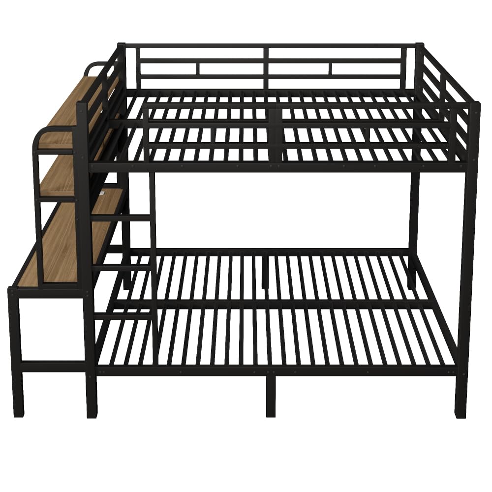 Lubvtti Litera de hierro para niños, 140 x 200 cm, con tira de luz LED, puerto USB, escritorio, compartimento de almacenamiento, cama infantil, estructura de cama de matrimonio (negro)