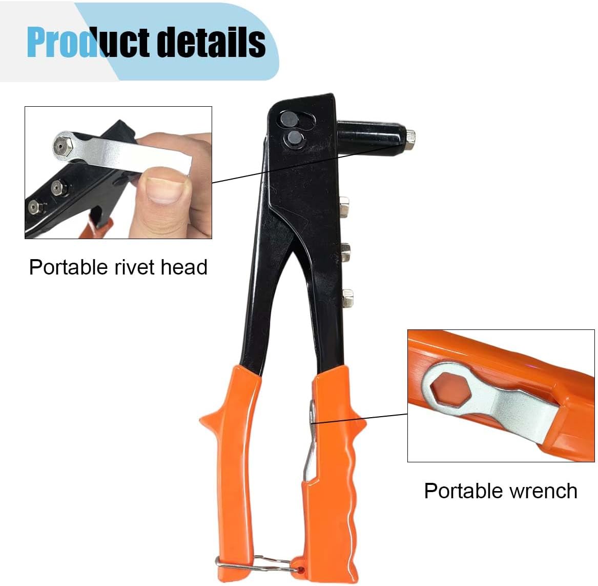 BDZMC Rivet Gun, Manual Professional Hand Riveter, 3/32", 1/8", 5/32", 3/16" Rivets, Heavy Duty Pop Car Rivet Gun Kit for Metal, Plastic and Leather