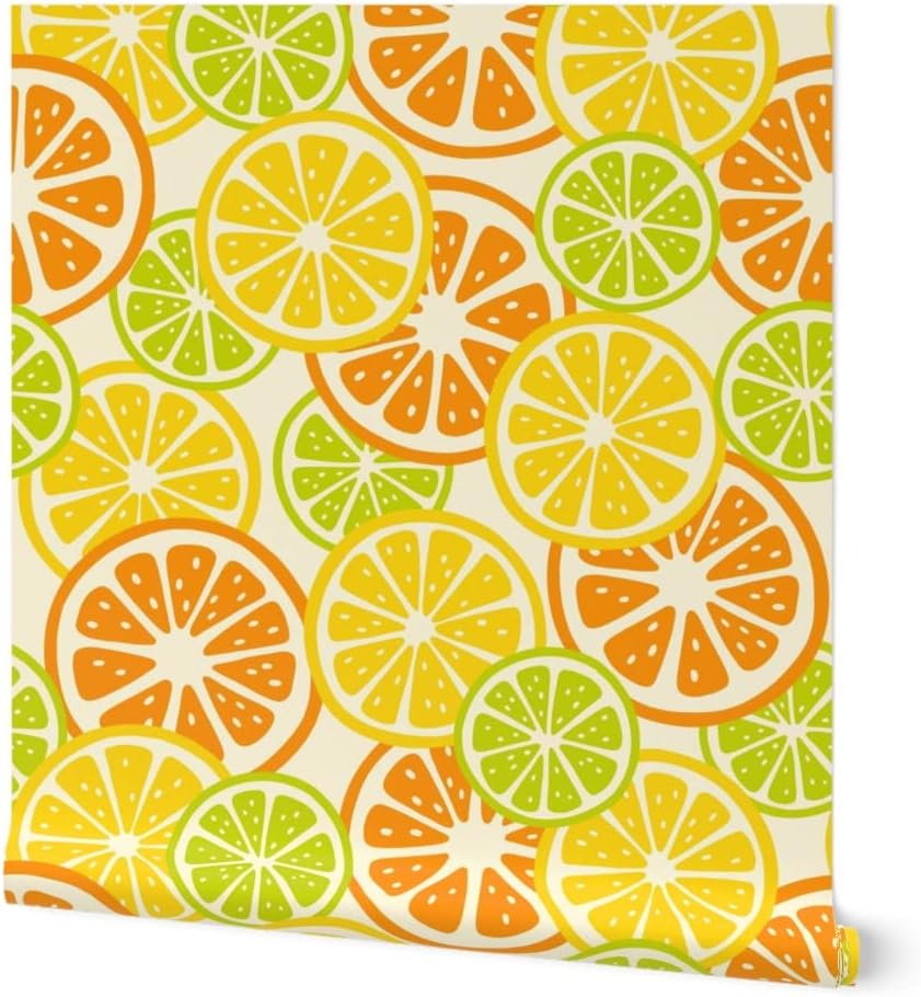 Peel & Stick Wallpaper 3ft x 2ft - Citrus Cream Orange Lime Lemon Fruits Fruit Custom Removable Wallpaper by Spoonflower
