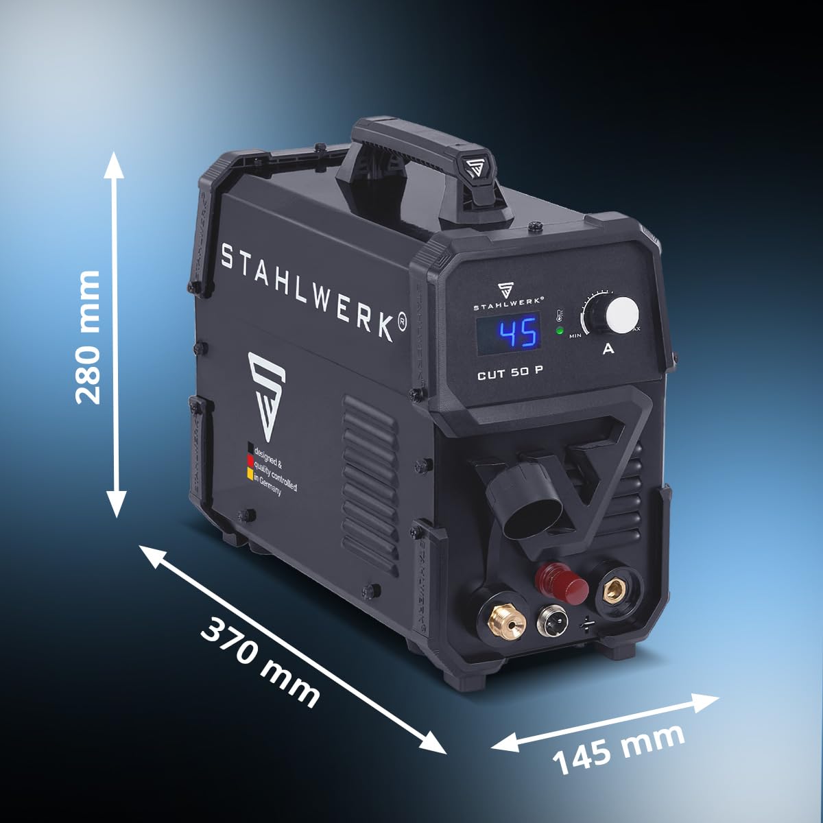 STAHLWERK Plasmaschneider CUT 50 P – Plasmaschneidgerät mit 15 bis 45 A, Schneidleistung bis 15 mm, Plasma Cutter mit HF-Pilotzündung, Smart-Kühlung, einfache Bedienung mit viel Zubehör