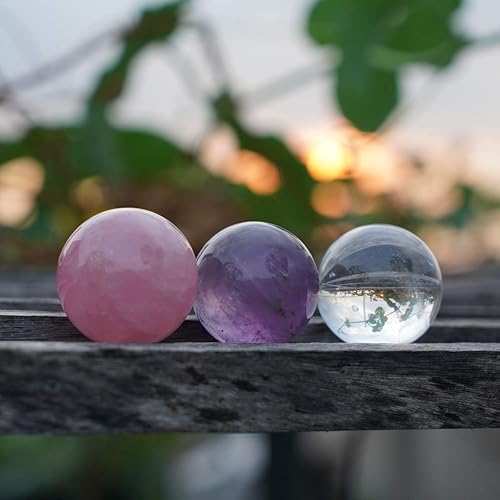 Miniatura 7 de MIMOSA Juego de 3 esferas de cristal, amatista, cuarzo rosa, cuarzo transparente
